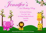 Wild Zoo Animals Elephant Lion Monkey Giraffe - Children's Kids Child Birthday Invitations Boy Girl Joint Party Twins Unisex Printed ~ QUANTITY DISCOUNT AVAILABLE