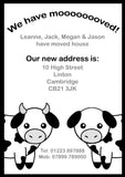 We Have Mooooooved Cow Print Personalised Moving House Announcement Cards ~ QUANTITY DISCOUNT AVAILABLE