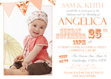 Cute Twins Bunting Poster Style - Christening Invitations Boy Girl Unisex Twins Baptism Naming Day Ceremony Celebration Party ~ QUANTITY DISCOUNT AVAILABLE