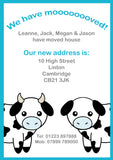 We Have Mooooooved Cow Print Personalised Moving House Announcement Cards ~ QUANTITY DISCOUNT AVAILABLE