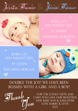Boy Girl Twins New Born Baby Birth Announcement Photo Cards Personalised Twin Bespoke ~ QUANTITY DISCOUNT AVAILABLE - YellowBlossomDesignsLtd