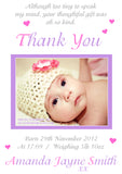 Girlie Thank You Message Note New Born Baby Birth Announcement Photo Cards Personalised Bespoke ~ QUANTITY DISCOUNT AVAILABLE