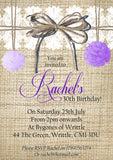 Adult Birthday Invitations Female Male Unisex Joint Party Her Him For Her - Rustic Hessian Pom Poms White Lace ~ QUANTITY DISCOUNT AVAILABLE - YellowBlossomDesignsLtd