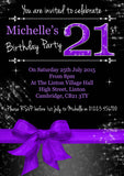 Adult Birthday Invitations Female Male Unisex Joint Party Her Him For Her - Girlie Sparkles Printed Photo Invite Black Pink Purple ~ QUANTITY DISCOUNT AVAILABLE - YellowBlossomDesignsLtd