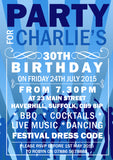 Blue Festival PartyFest Invitations Birthday Personalised