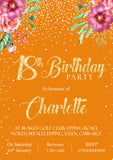 Glitter Confetti Floral Birthday Invitations Party 18th 21st 30th 40th 50th 60th