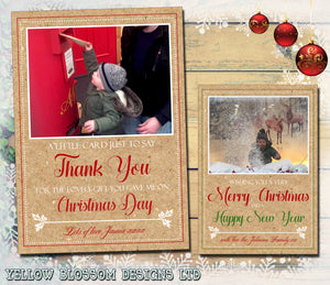 Personalised Packs of Photo Christmas Cards Thank You Postcards Folded