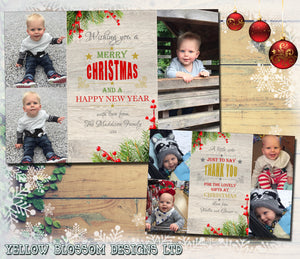 Personalised Christmas Photo Cards Rustic Winter Berries ~ QUANTITY DISCOUNT AVAILABLE