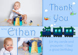 Trains & Planes 3 Photos Personalised Birthday Thank You Cards Printed Kids Child Boys Girls Adult - Custom Personalised Thank You Cards - Yellow Blossom Designs Ltd