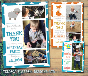 Thank You Cards Birthday Sheep Flower Farm Horse Plane Star Giraffe - Custom Personalised Thank You Cards - Yellow Blossom Designs Ltd