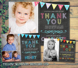 Chalkboard Thanks Bunting Photo Personalised Birthday Thank You Cards Printed Kids Child Boys Girls Adult ~ QUANTITY DISCOUNT AVAILABLE