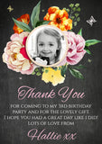 Blackboard Cute Flowers Photo Personalised Thank You Cards Printed Kids Child Boys Girls Adult ~ QUANTITY DISCOUNT AVAILABLE