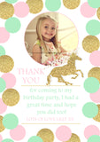 Unicorn Glitter Effect Photo Notes Personalised Birthday Thank You Cards Printed Kids Child Boys Girls Adult ~ QUANTITY DISCOUNT AVAILABLE