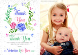 Photo Thank You Cards Boys Girls Cute Floral Wreath