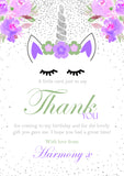 Thank You Cards ~ Unicorn Glitter Effect Themed ~ Birthday Christening Gifts