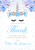 Thank You Cards ~ Unicorn Glitter Effect Themed ~ Birthday Christening Gifts