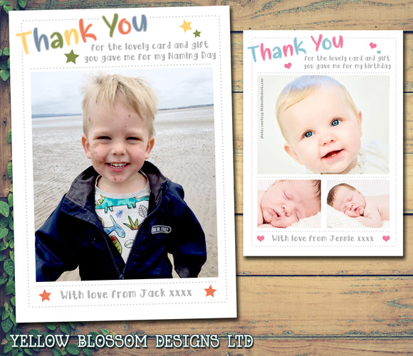 Modern Thank You Cards With Photos - Custom Personalised Thank You Cards - Yellow Blossom Designs Ltd