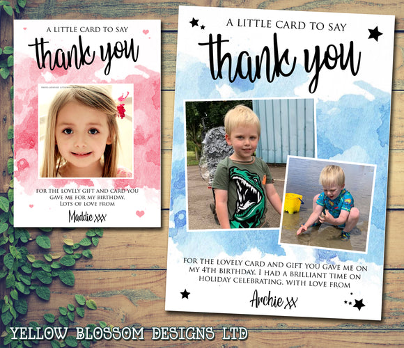 Watercolour Photo Thank You Cards - Custom Personalised Thank You Cards - Yellow Blossom Designs Ltd