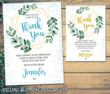 10 Personalised Thank You Cards Birthday Party Christening Baptism Naming Day Kids Adult Greenery Classic Modern