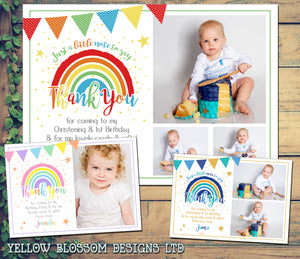 Personalised Photo Thank You Cards Rainbow Birthday Christening Children Star