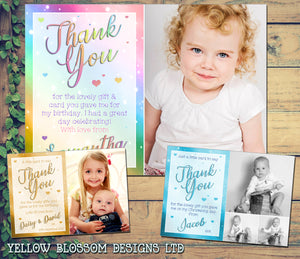 10 Personalised Photo Rainbow Thank You Cards Birthday Christening Boy Girl Twin Naming Day Thankyou Notes Christmas New Born Baby … 
