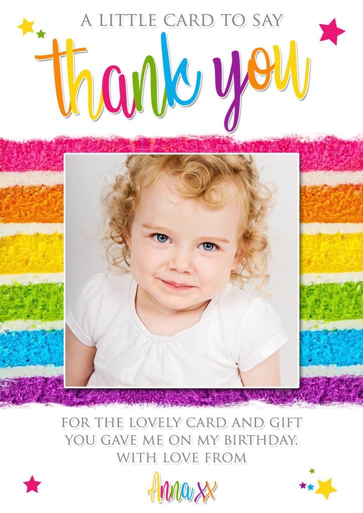 Rainbow Cake Thank You Cards - Custom Personalised Thank You Cards - Y ...