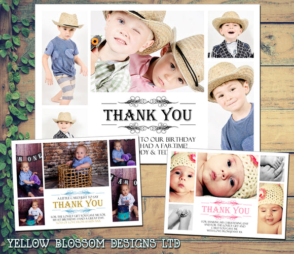 10 Personalised Photo Montage Collage Thank You Cards Birthday Christening Boy Girl Twin Naming Day Thankyou Notes Christmas New Born Baby Baptism Boy Girl Joint … 