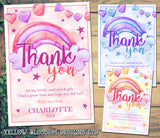 10 Personalised Thank You Birthday Party Kids Boy Girl Rainbow Watercolour Cute … 