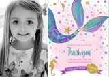 Mermaid Thank You With Photo - Custom Personalised Thank You Cards - Yellow Blossom Designs Ltd
