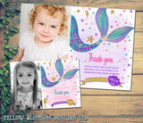 10 Personalised Mermaid Birthday Party Thank You Cards Childrens Kids Sea Kids Photo Notes Message