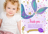 Mermaid Thank You With Photo - Custom Personalised Thank You Cards - Yellow Blossom Designs Ltd