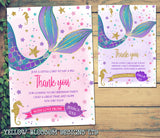 10 Personalised Mermaid Birthday Party Thank You Cards Note Under The Sea Kids