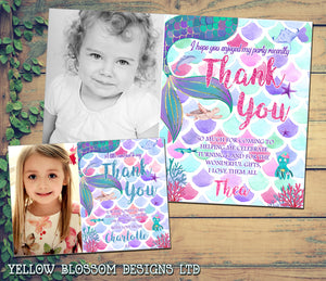 10 Personalised Mermaid Birthday Party Photo Thank You Cards Childrens Kids Sea
