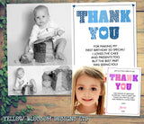10 Personalised Thank You Cards Photo Birthday New Baby Thank You Notes Retro Boys Girls Pink Blue
