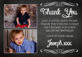 Chalkboard Black Board Photos Personalised Birthday Thank You Cards Printed Kids Child Boys Girls Adult  - Custom Personalised Thank You Cards - Yellow Blossom Designs Ltd