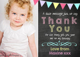 Half Photo Chalk Board Bunting Shabby Chic Party Personalised Birthday Thank You Cards Printed Kids Child Boys Girls Adult  - Custom Personalised Thank You Cards - Yellow Blossom Designs Ltd