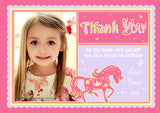 Equestrian Horse Pony Riding Photo Pink Purple Personalised Birthday Thank You Cards Printed Kids Child Boys Girls Adult  - Custom Personalised Thank You Cards - Yellow Blossom Designs Ltd