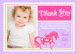 Equestrian Horse Pony Riding Photo Pink Purple Personalised Birthday Thank You Cards Printed Kids Child Boys Girls Adult  - Custom Personalised Thank You Cards - Yellow Blossom Designs Ltd