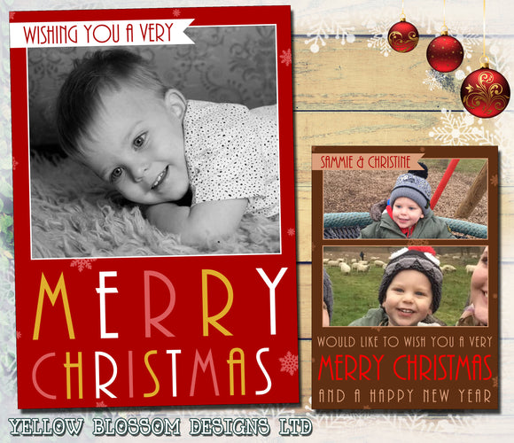 Wishing You A Merry Christmas Personalised Folded Flat Christmas Photo Cards Family Child Kids