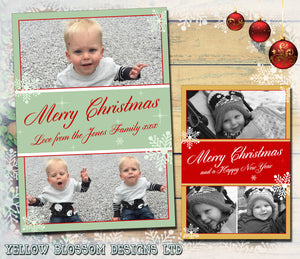 Red Gold Green Family Portrait Personalised Folded Flat Christmas Photo Cards Family Child Kids