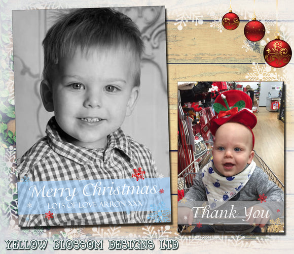Banner Full Photo Personalised Folded Flat Christmas Photo Cards Family Child Kids ~ QUANTITY DISCOUNT AVAILABLE