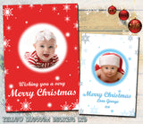 Snowball Red Blue Personalised Folded Flat Christmas Photo Cards Family Child Kids ~ QUANTITY DISCOUNT AVAILABLE