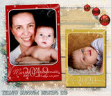 Gold Red Parent Personalised Folded Flat Christmas Photo Cards Family Child Kids ~ QUANTITY DISCOUNT AVAILABLE