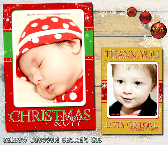Xmas Baby Personalised Folded Flat Christmas Photo Cards Family Child Kids
