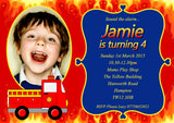 Fireman Sam Fire Engine Party Invitations - Birthday Invites Boy Girl Joint Party