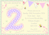 Garden Bunting Bees Party Invitations - Birthday Invites Boy Girl Joint Party Twins Unisex Printed Children's Kids Child ~ QUANTITY DISCOUNT AVAILABLE