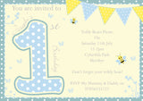 Garden Bunting Bees Party Invitations - Birthday Invites Boy Girl Joint Party Twins Unisex Printed Children's Kids Child ~ QUANTITY DISCOUNT AVAILABLE