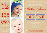 ONE 12 Months 365 Days Boy Girl Joint Party Invitations - Children's Kids Child Birthday Invites Boy Girl Joint Party Twins Unisex Printed ~ QUANTITY DISCOUNT AVAILABLE