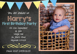 Shabby Bunting Chalkboard Party Invitations - Boy Girl Unisex Joint Birthday Invites Boy Girl Joint Party Twins Unisex Printed ~ QUANTITY DISCOUNT AVAILABLE