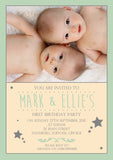 Birds Butterflies Stars Photo Party Invitations - Boy Girl Unisex Joint Birthday Twin Invites Boy Girl Joint Party Twins Unisex Printed ~ QUANTITY DISCOUNT AVAILABLE - YellowBlossomDesignsLtd